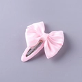 Pink and white striped bow hair clip with a fabric-wrapped metal snap clip for girls - Striped Pink