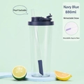 880ml Tritan water bottle in navy blue with wide telescopic straw for boba pearls - Indigo Blue