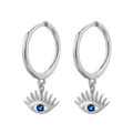 Silver hoop earrings featuring a vibrant blue evil eye charm with eyelash detailing - Silver Evil Eye