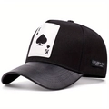 Casquette hip hop en toile noire avec visière en cuir et écusson Roi de Pique brodé - Réglable / Bord Incurvé Noir (Roi de Pique)
