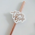Rose gold Team Bride straw with white cloud decorative tag for bachelorette parties - Style 3