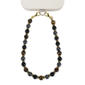 8mm natural stone phone lanyard with tiger eye and agate beads on gold lobster clasp - Triple Stone Mix