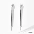 Silver square stud earrings with long snake chain tassels in stainless steel design - Silver (PDE699)