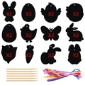 Set arte da grattare pasquale con 24 carte, conigli, uova, stili e nastri colorati - 24 Pezzi Set Misto B (J-0449-3)