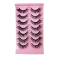 7 pairs of voluminous black false eyelashes neatly arranged on a pink plastic tray - XH05 (7 Pairs Pink Tray)