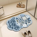 Cloud-shaped bathroom mat with Mediterranean tile and blue damask pattern - 40*60cm (Normal Diatomite) / K-Dark Blue Damascus & Tiles
