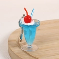 Blue cream soda drink keychain with mini cherry and straw in resin, silver metal ring - Deep Blue - Star Hook