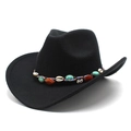 Detalle de sombrero negro bohemio con cinta de arcoíris y adornos de conchas de mar - M (56-58cm) / Negro
