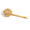 Fermaglio retrò in acciaio inossidabile placcato oro 18K con strass sferici lucidi - Stile Sfera con Strass Bianchi / Oro