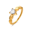 Golden heart-shaped zircon ring with unique textured leaf band design for women - US Size 09 / Gold/Leaf Texture Heart White Zirconia (RC-414G)