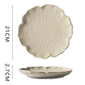Handcrafted 21cm cream beige floral ceramic pasta plate with unique petal edge design - Lotus Leaf Plate