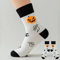 Halloween crew socks featuring orange pumpkins and white ghosts on white knit fabric - One Size 37-46 / No.06 White Ghost Pumpkin