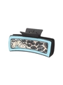 Western style black hair claw clip with turquoise trim and leopard floral pattern - Black Turquoise Leopard Floral (90247)