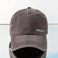 Distressed dark grey washed cotton baseball cap featuring white mama embroidery and curved brim - One Size / Washed Coffee