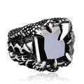 Anello vintage artiglio di drago in acciaio inossidabile con pietra nera rettangolare e argento - Taglia US 10 / Nero