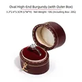 Mini burgundy oval jewelry box with leather texture and red velvet interior for rings - Octagonal / Burgundy