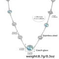 Sky blue Czech glass necklace with silver stainless steel chain and hollow round link - 44+5cm / Steel Blue Glass Stone