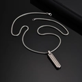 Silver stainless steel box chain necklace with geometric chevron engraved bar pendant - Pendant with Chain / Antique Silver