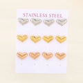 Three-color stainless steel heart stud earring set in gold, silver, and rose gold finishes - 12 Pairs/Card / 3-Color Mixed Style (KE116835-HR)