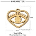 Detail showing dimensions of golden heart eye pendant in stainless steel for jewelry making - Heart Small Eye (VG953)