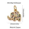 Detailed size map of gold elephant pendant with colored cubic zirconia in copper - Colorful Stone Elephant (DX001-02)