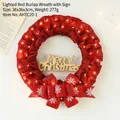 Ghirlanda natalizia in juta rossa con luci LED, targa in legno e fiocco con renne dorate - Ghirlanda di Sacco Rossa