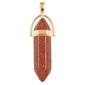 Hexagonal red sandstone crystal pendant with golden metal clasp on white background - Gold O-Chain / Gold Sandstone