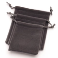 Three sizes of dark grey velvet drawstring jewelry pouches for rings and necklaces - Dark Gray