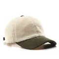 Sherpa baseball cap featuring cream faux fur body and olive green corduroy visor - Adjustable / Color Block