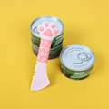 Cuillère pour nourriture pour chats en forme de patte rose et ouvre-boîte silicone - Léopard de dessin animé rose