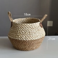 Panier tressé bicolore avec poignées, dimensions 18 cm de diamètre et 21 cm de hauteur - Petit / Maïs + Panier de paille / Couleur d'origine
