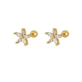 Elegant gold flower stud earrings with marquise zircon petals and screw back closure - Gold - Clear Zircon