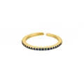 Adjustable gold plated ring with dark blue round zircon stones in a geometric design - Adjustable Open / Dark Blue