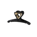 Glossy black heart hair claw clip with gold镂空 metal heart detail on white background - Bulk/Loose Packaging / 9.5cm / Black