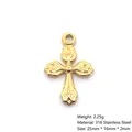 Gold stainless steel sun cross pendant with 316L engraved floral texture details - Hammered Cross