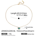 Détails du collier en acier avec pendentif cœur turquoise et spécifications techniques - Coeur Turquoise (JDNW2312045-BL)