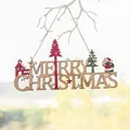 Targa natalizia in legno da appendere con Babbo Natale e alberi, misura 22x11,5 cm - Targa con Lettere da 22 cm (Stile C) - MERRY CHRISTMAS