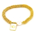 Detailed macro of golden beaded bracelet featuring a white pearl and crown charm - Crown Style (12#)