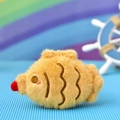 Adorable plush croissant fish doll keychain accessory with soft faux fur and brown embroidery detail - Taiyaki