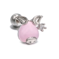 Pink enamel pig stud earring in silver finish with a sparkling white zircon stone - Pig Style (EGD0035) / White K/Silver