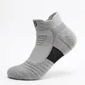 Men's low-cut athletic running socks in light grey with black cushioned soles - Thickened Short / Light Gray