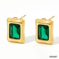 Gold plated stainless steel stud earrings with rectangular green zircon stones - Green Zirconia Square Stud Earrings(KDE687)