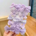 Ten-piece purple flower and bow hair clip set for girls, size 3.5cm to 4.5cm on card - E3-7# Purple 10-piece Set (cardboard Packaging)