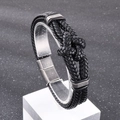 Bracciale da uomo in pelle nera intrecciata con chiusura magnetica in acciaio vintage - Corda in Pelle Nera Con Chiusura Argento Antico