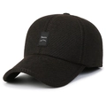 Men's winter wool flat top hat in dark brown featuring ear protection and 2moro patch - Baseball Cap / Coffee