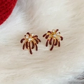Elegant gold earrings with red enamel firework design and sparkling zircon stones - 51# Red Burst Starburst Style (HE30401)