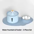 Set de fuente de agua inteligente con cuenco de acero y alfombrilla azul - Fuente de Agua + Alfombra + Cuenco (Juego de 3) / Azul de Ensueño
