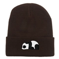 Dunkelbraune Winter-Strickmütze mit süßer Panda-Stickerei und warmer Textur - 54-60cm / Kaffeebraun