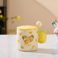 Cute ceramic pineapple mug with yellow lid and pineapple handle for office or home - 420ml / Yellow Pineapple