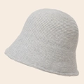 Minimalist light grey knitted bucket hat for women with soft textured wool blend finish - Gray